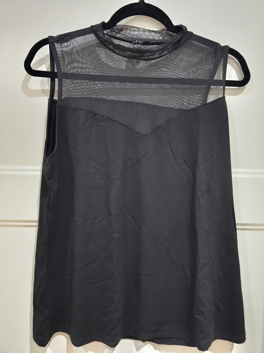 W5 Black Sleeveless Mesh Yoke Top